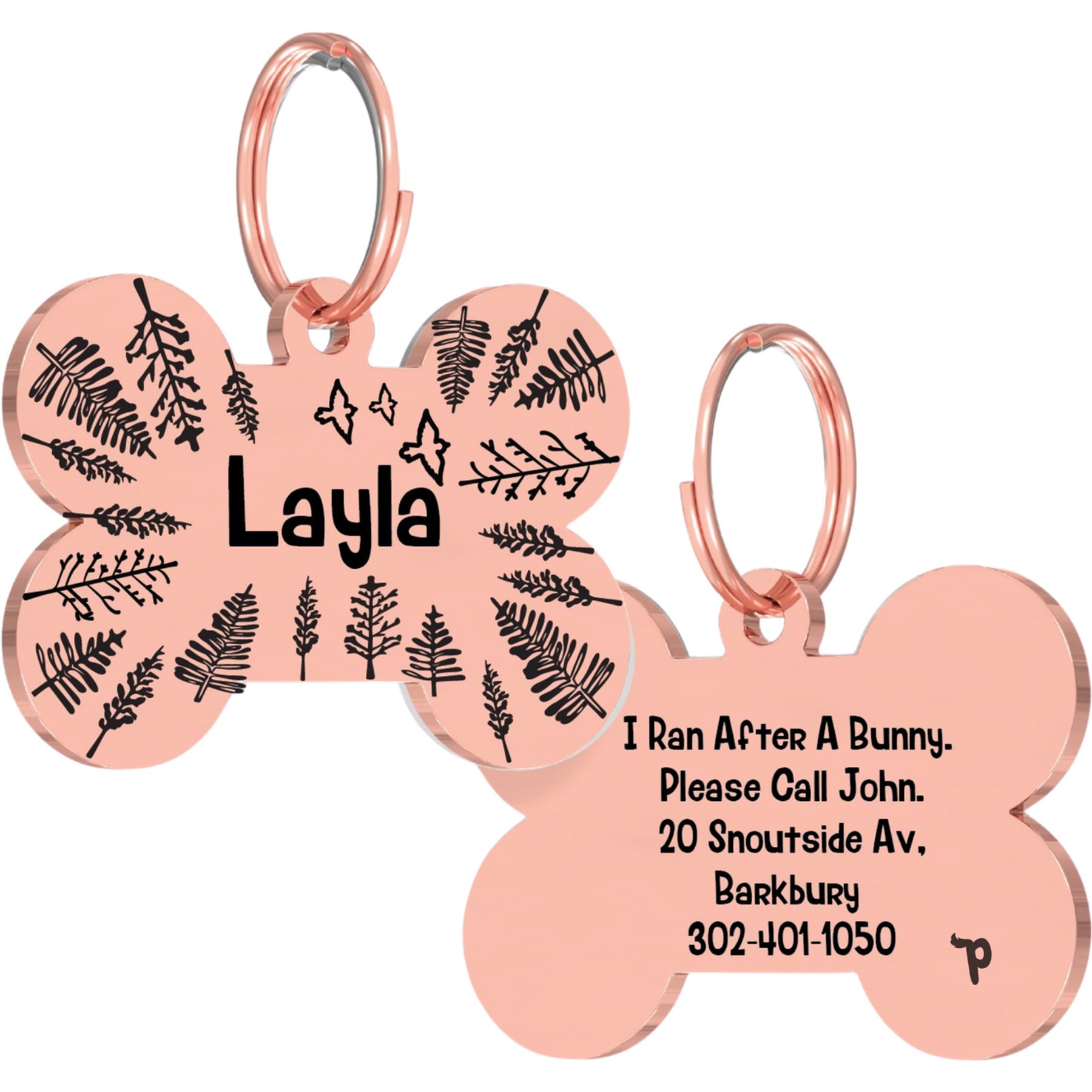 PawFurEver Bone Personalized Engraved Dog ID Tag, Rose Gold, Fly High