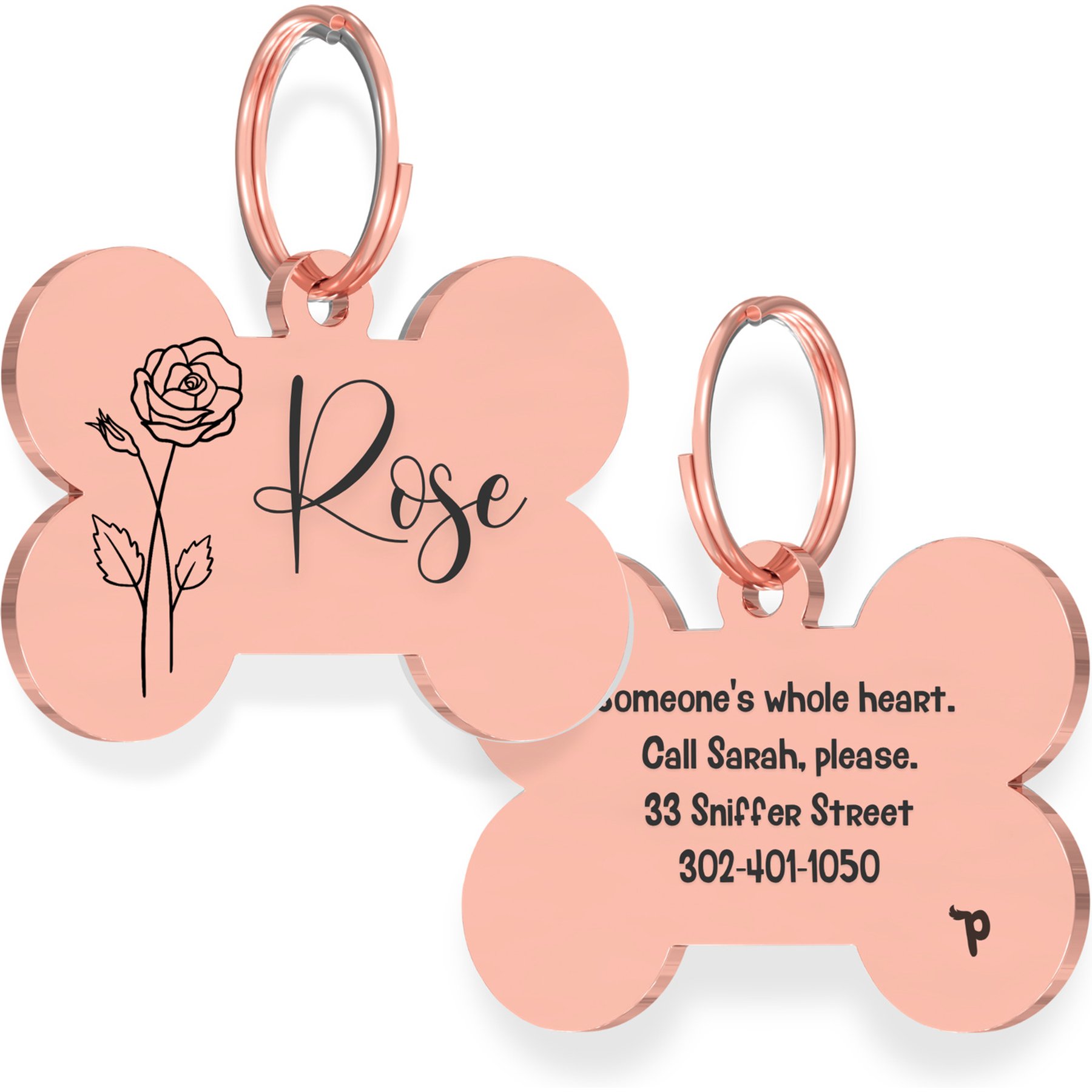 PawFurEver Bone Personalized Engraved Dog ID Tag, Rose Gold, Rose-Jun