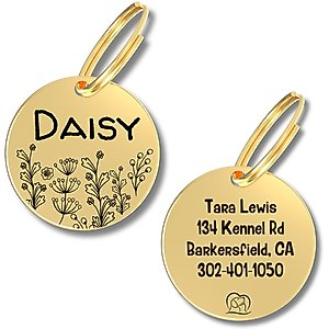 PawFurEver Circle Personalized Dog ID Tag, Gold, Wildflower