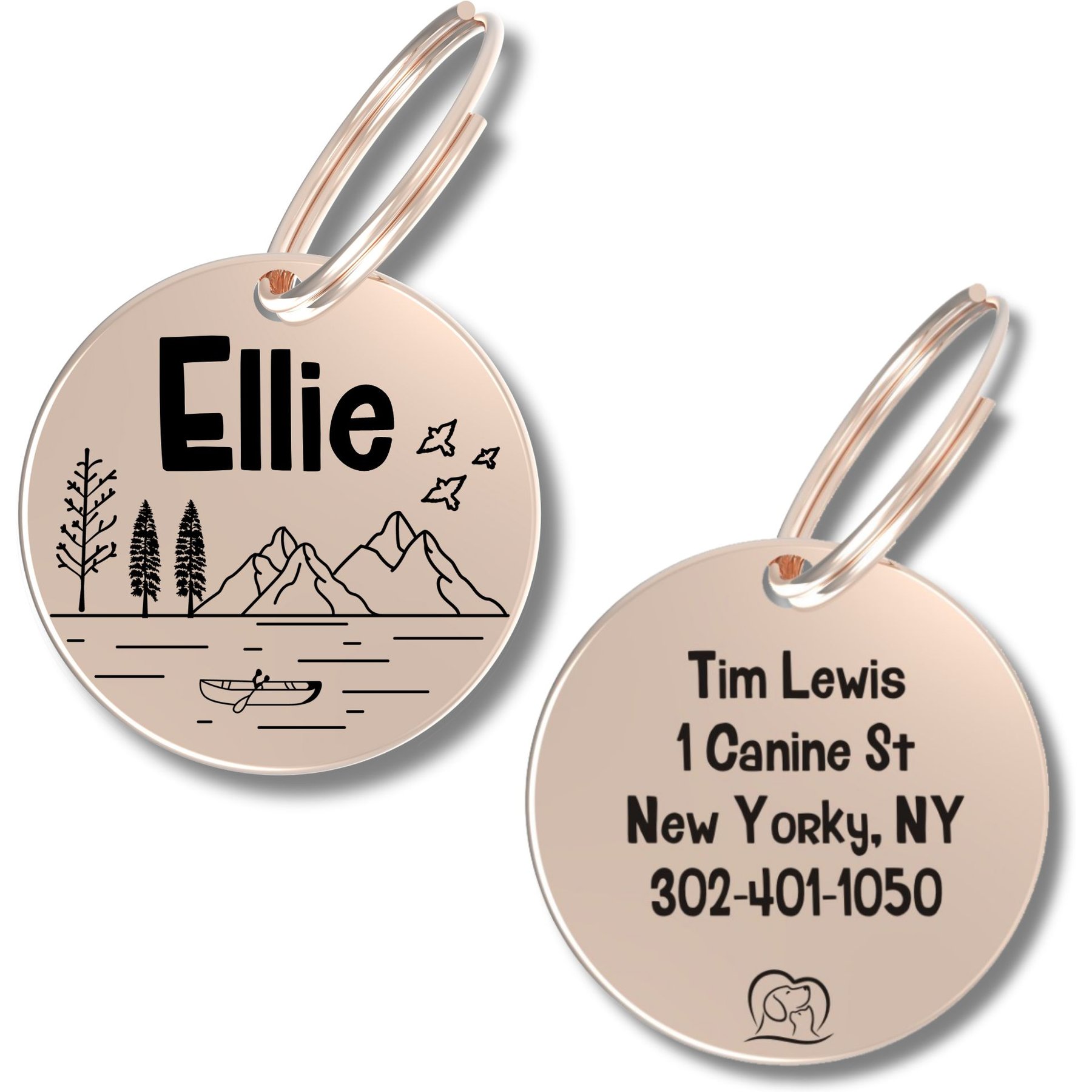 PawFurEver Circle Personalized Dog ID Tag, Rose Gold, Tahoe