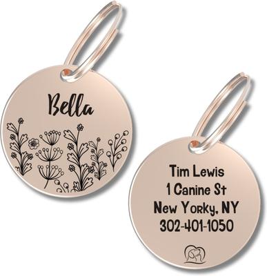 Show full view: PawFurEver Circle Personalized Dog ID Tag, Rose Gold, Wildflower slide 1 of 11