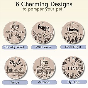 PawFurEver Circle Personalized Dog ID Tag, Rose Gold, Wildflower