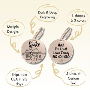 PawFurEver Circle Personalized Dog ID Tag, Rose Gold, Wildflower