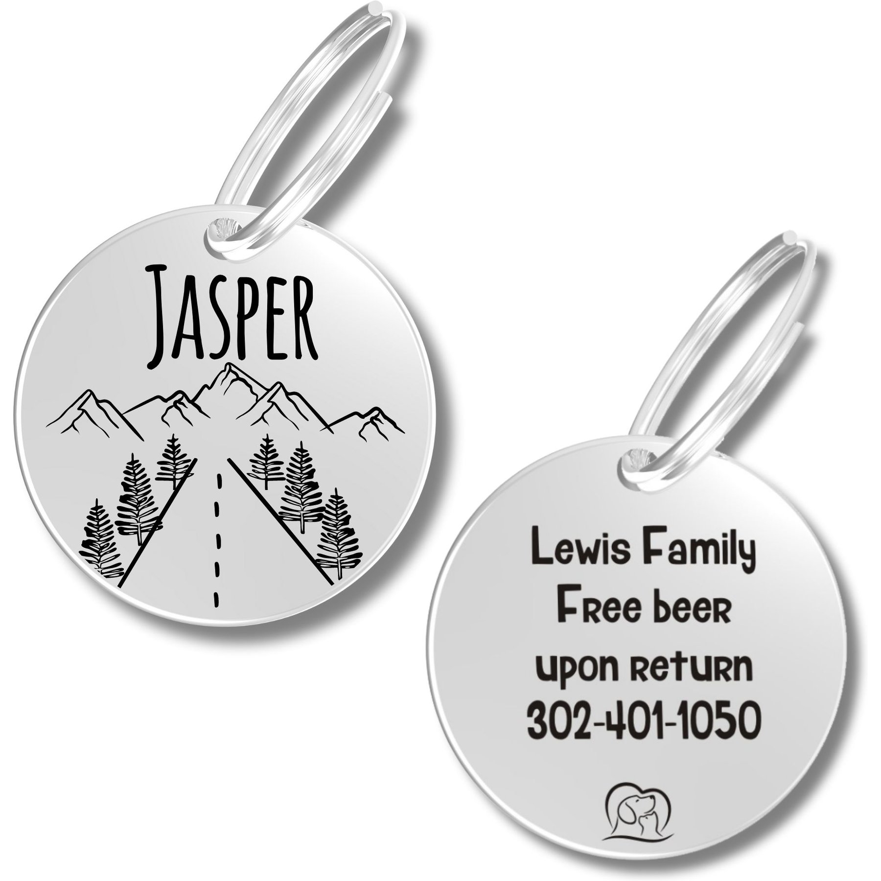 PawFurEver Circle Personalized Dog ID Tag, Silver, Country Road