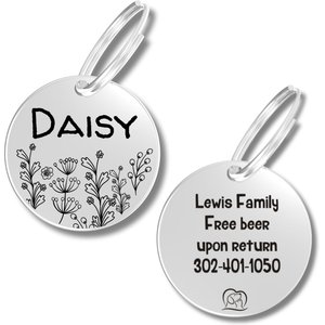 PawFurEver Circle Personalized Dog ID Tag, Silver, Wildflower