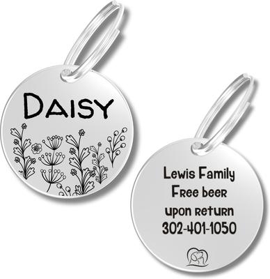 Show full view: PawFurEver Circle Personalized Dog ID Tag, Silver, Wildflower slide 1 of 10