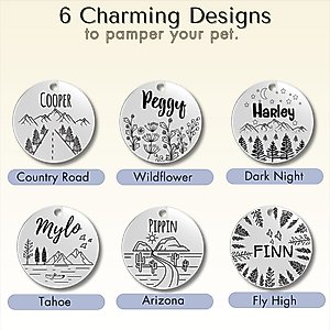PawFurEver Circle Personalized Dog ID Tag, Silver, Wildflower