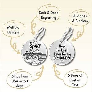 PawFurEver Circle Personalized Dog ID Tag, Silver, Wildflower