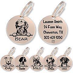 PawFurEver Dog Breed Stainless Steel Personalized Dog ID Tag, Golden Retriever, Rose