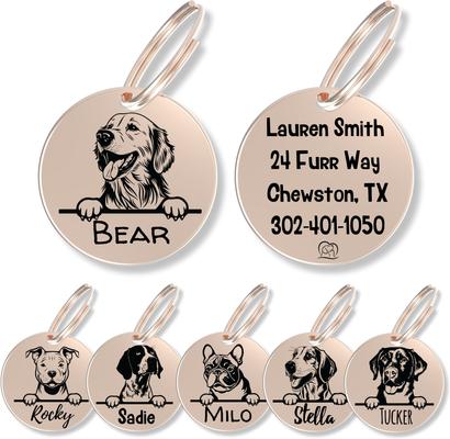 Show full view: PawFurEver Dog Breed Stainless Steel Personalized Dog ID Tag, Golden Retriever, Rose slide 1 of 10