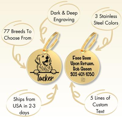 Show full view: PawFurEver Dog Breed Stainless Steel Personalized Dog ID Tag, Port Water Dog, Gold slide 9 of 10