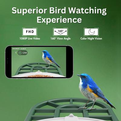 Show full view: PawFurEver Gateway to Birdwatching Bliss AI Smart Wild Bird Feeder with Camera, Green slide 3 of 10