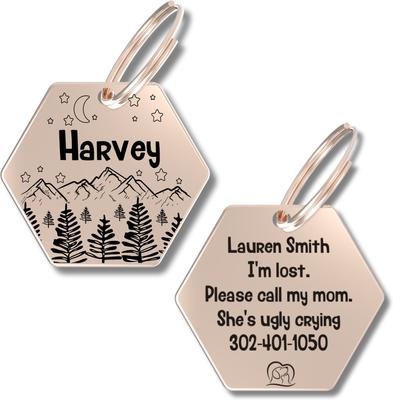 Show full view: PawFurEver Hexagon Personalized Dog ID Tag, Rose Gold, Darknight slide 1 of 10