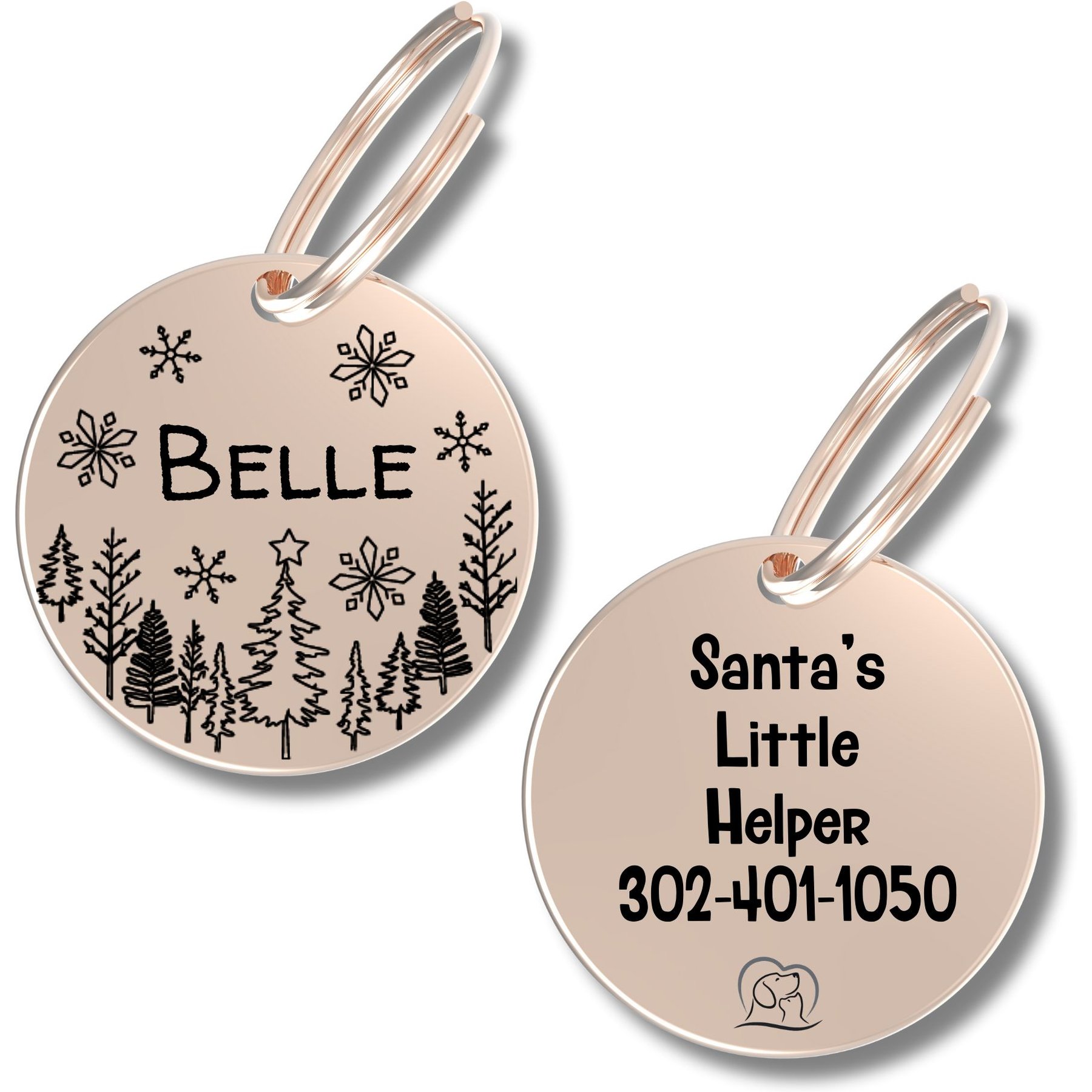 PawFurEver Christmas Holiday Dog & Cat ID Tag, Rose Gold, Mr. Jingles