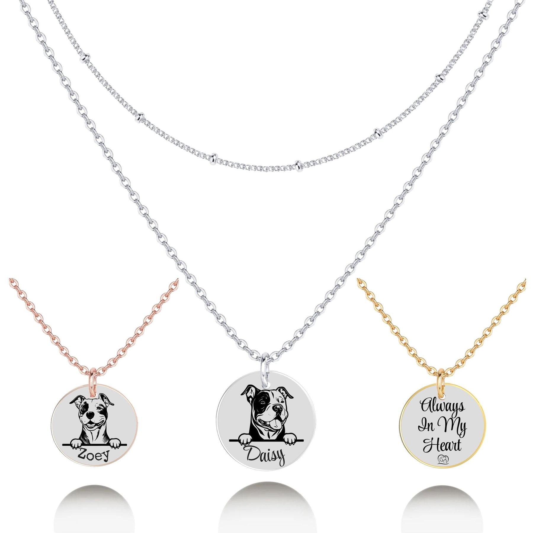 PawFurEver Personalized Dog Breed Memorial Necklace, American Bully, Silver