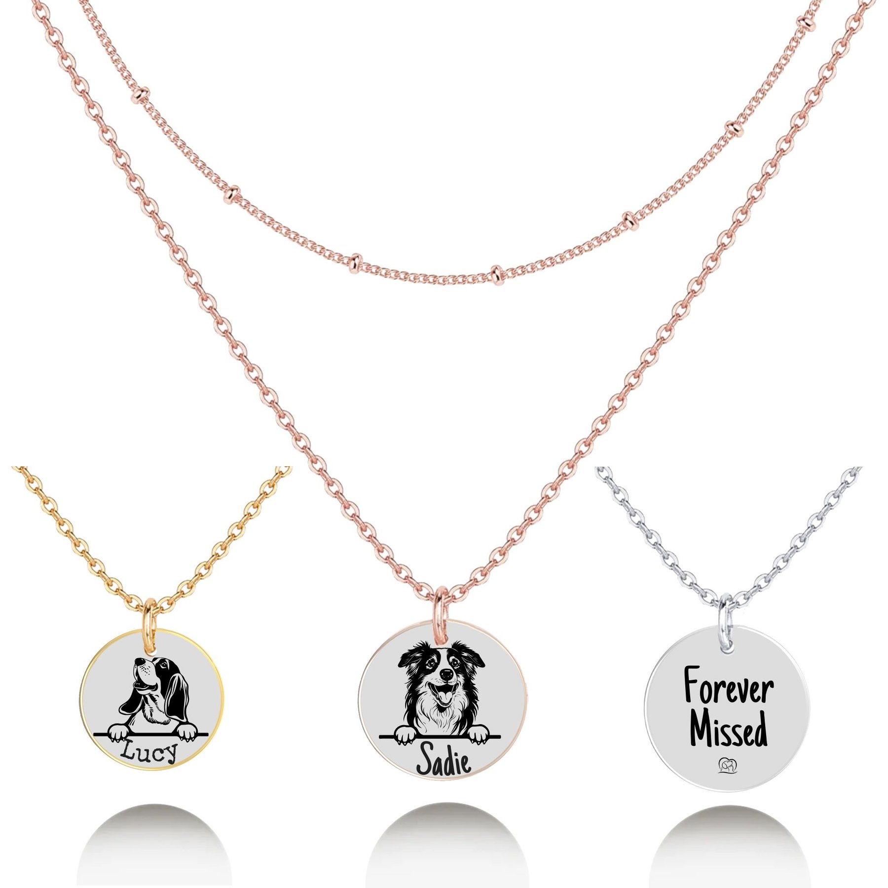PawFurEver Personalized Dog Breed Memorial Necklace, Australian Shepherd, Rose Gold
