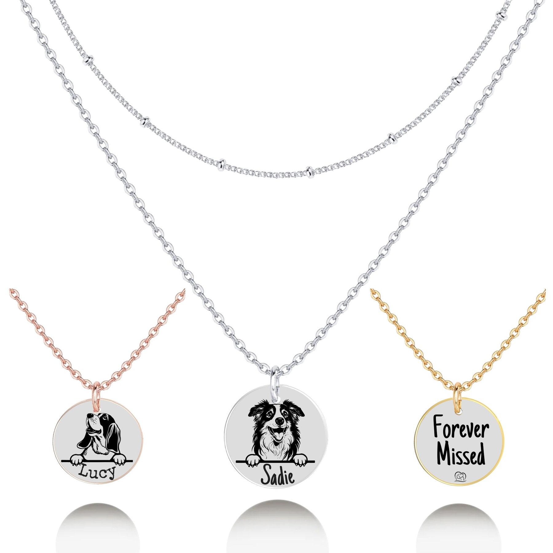 PawFurEver Personalized Dog Breed Memorial Necklace, Australian Shepherd, Silver