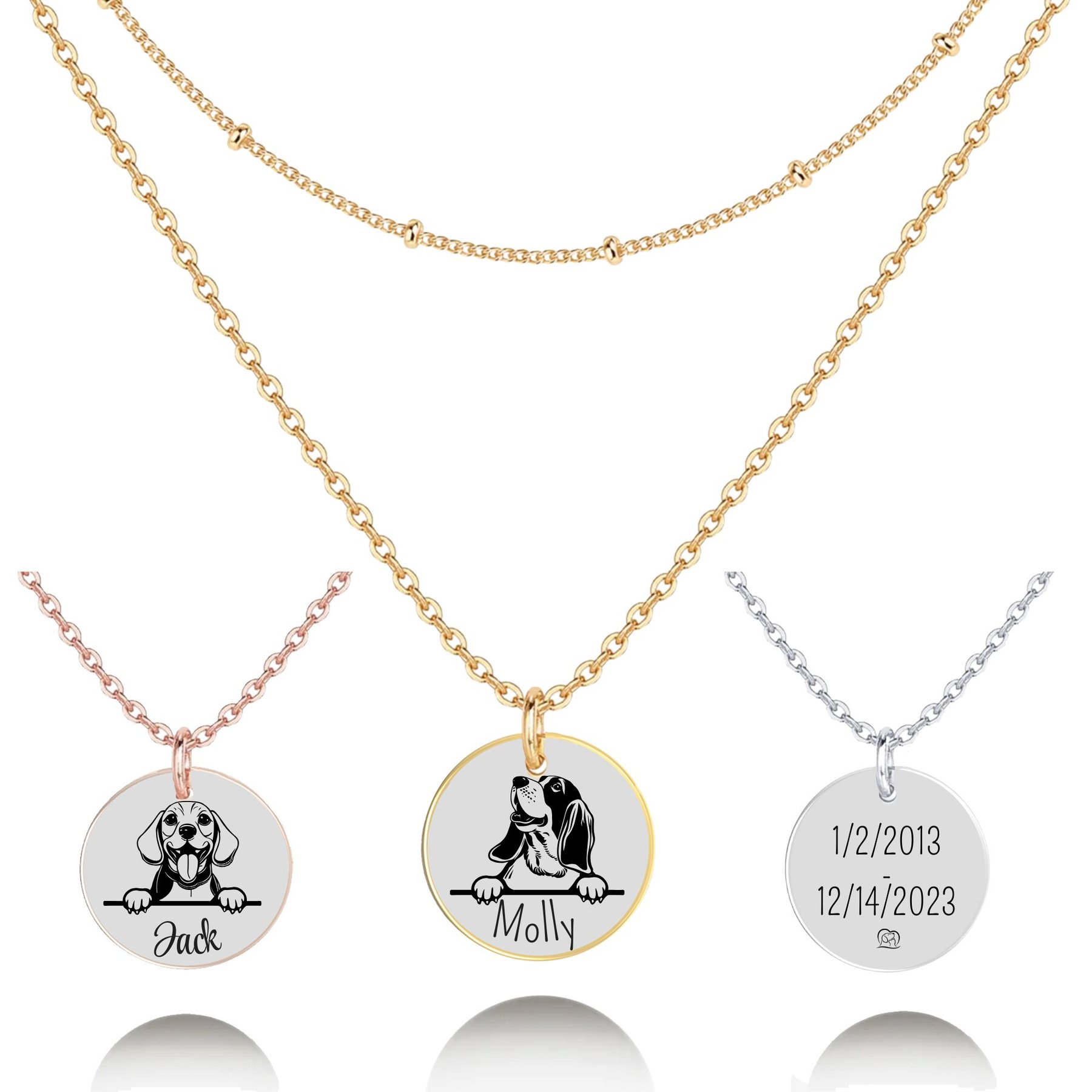 PawFurEver Personalized Dog Breed Memorial Necklace, Basset Hound, Gold