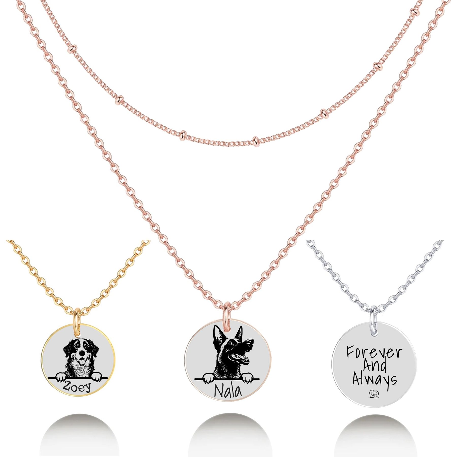 PawFurEver Personalized Dog Breed Memorial Necklace, Belgian Malinois, Rose Gold