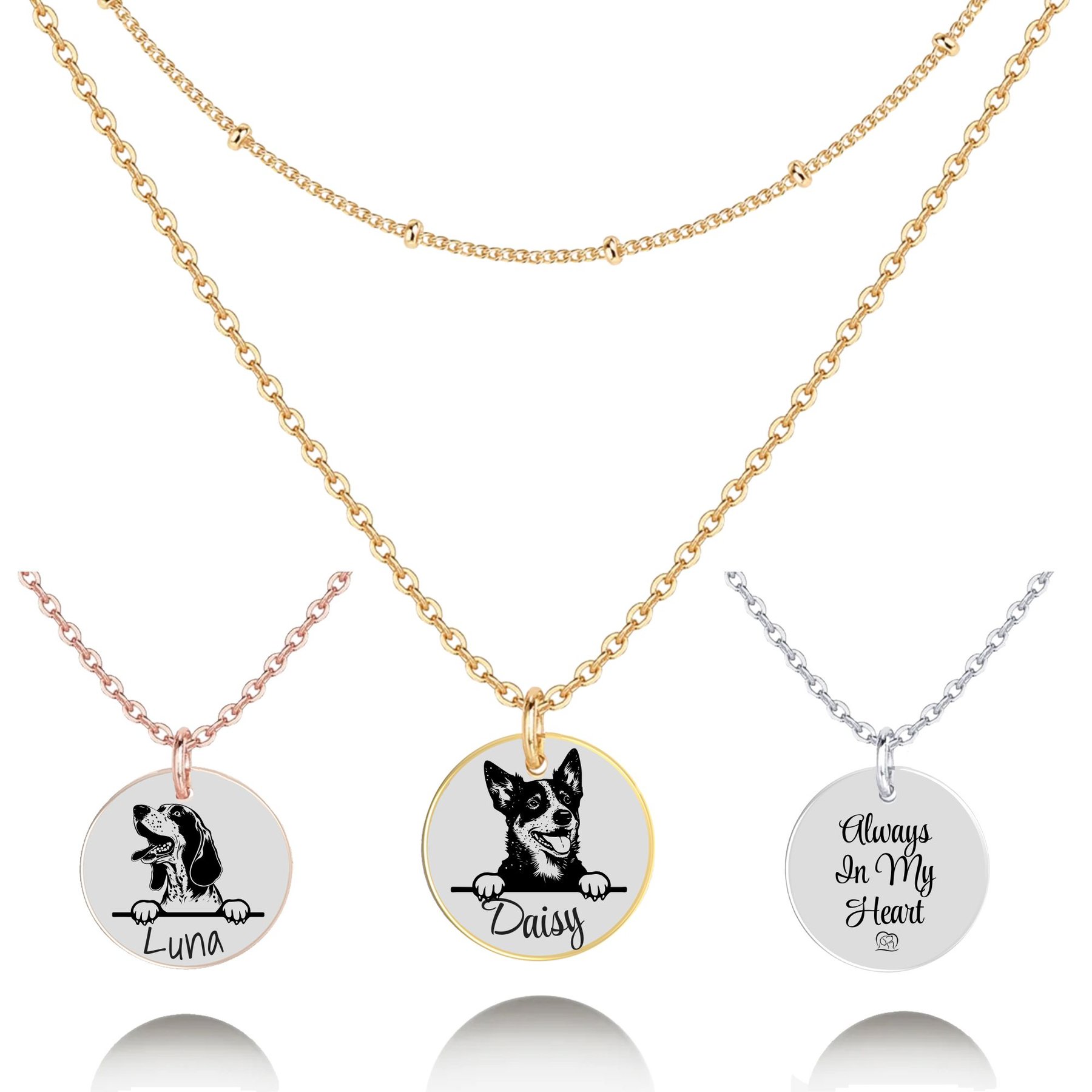PawFurEver Personalized Dog Breed Memorial Necklace, Blue Heeler, Gold