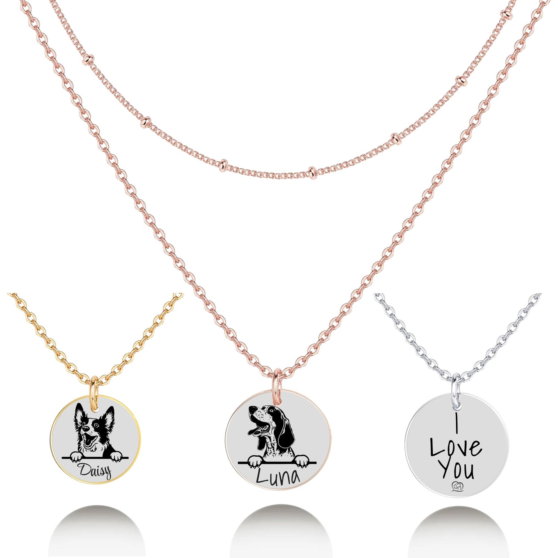 PawFurEver Personalized Dog Breed Memorial Necklace, Bluetick Coonhound, Rose Gold
