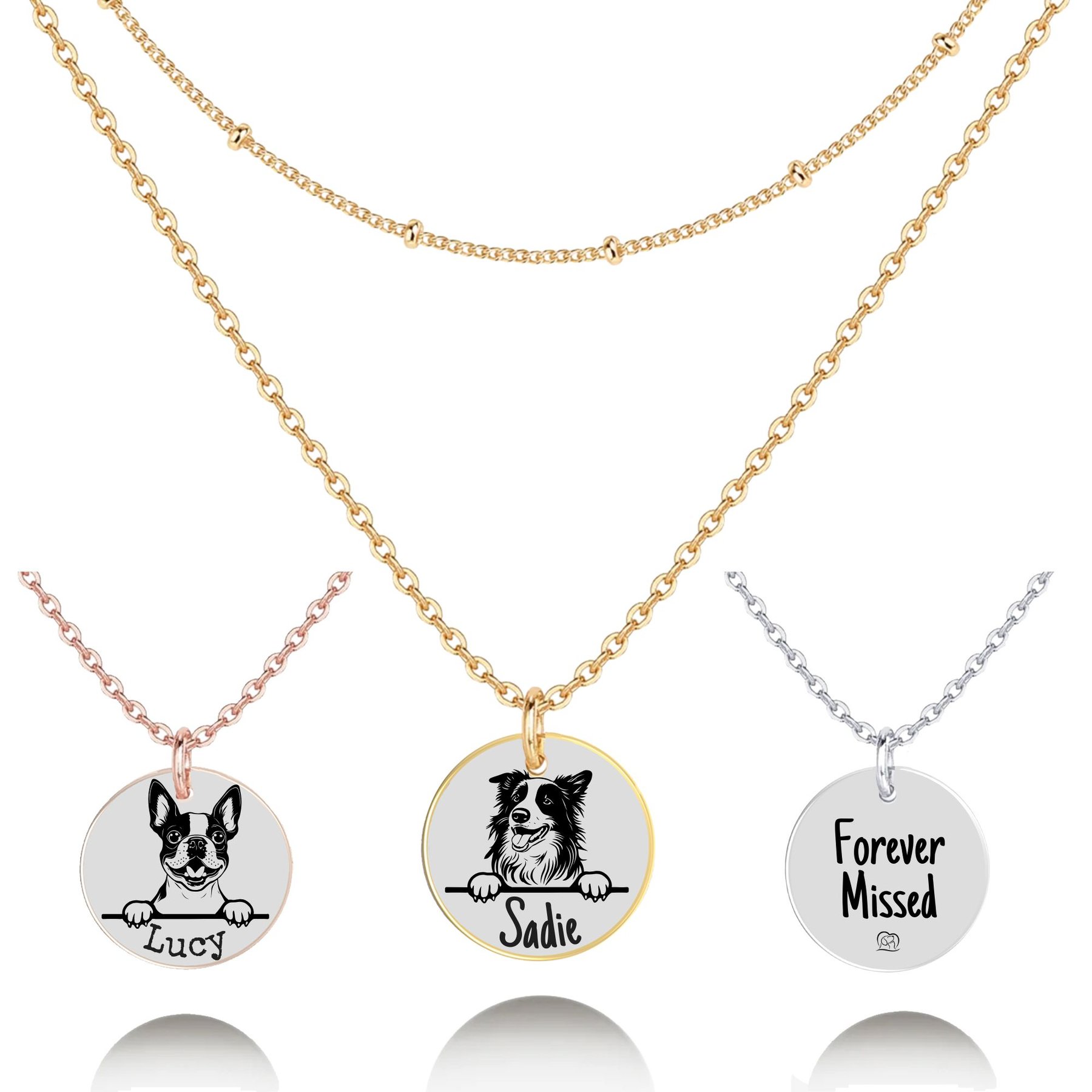 PawFurEver Personalized Dog Breed Memorial Necklace, Border Collie, Gold
