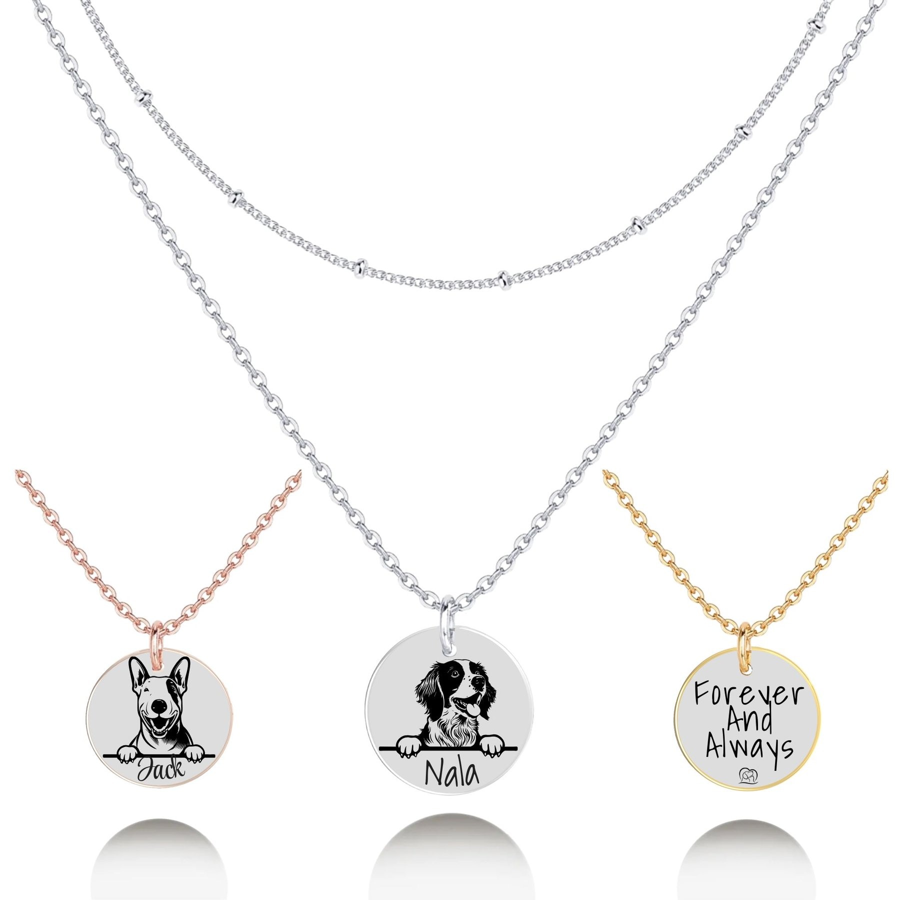 PawFurEver Personalized Dog Breed Memorial Necklace, Brittany Spaniel, Silver