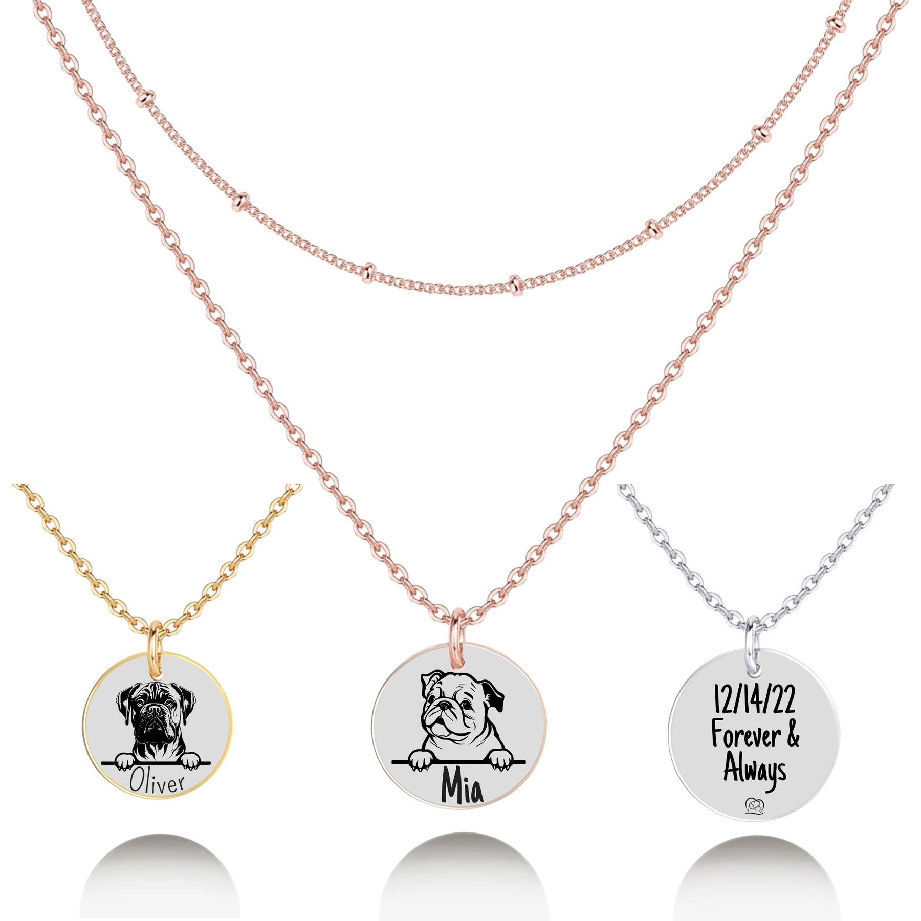 PawFurEver Personalized Dog Breed Memorial Necklace, Bulldog, Rose Gold