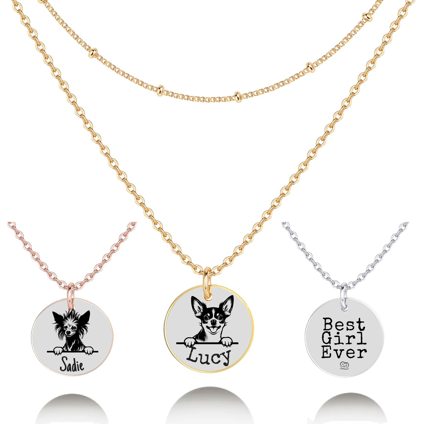 PawFurEver Personalized Dog Breed Memorial Necklace, Chihuahua, Gold