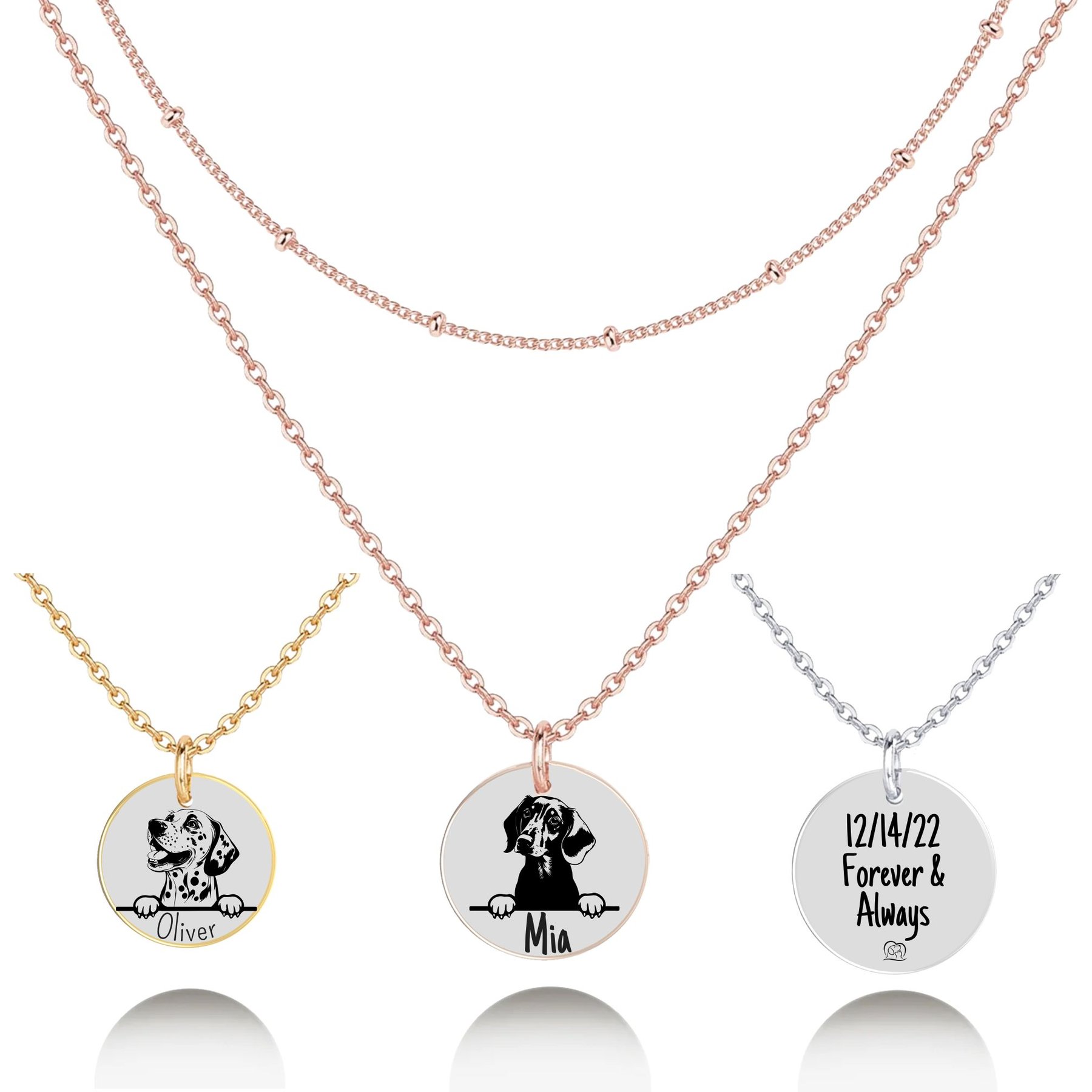 PawFurEver Personalized Dog Breed Memorial Necklace, Dachshund, Rose Gold