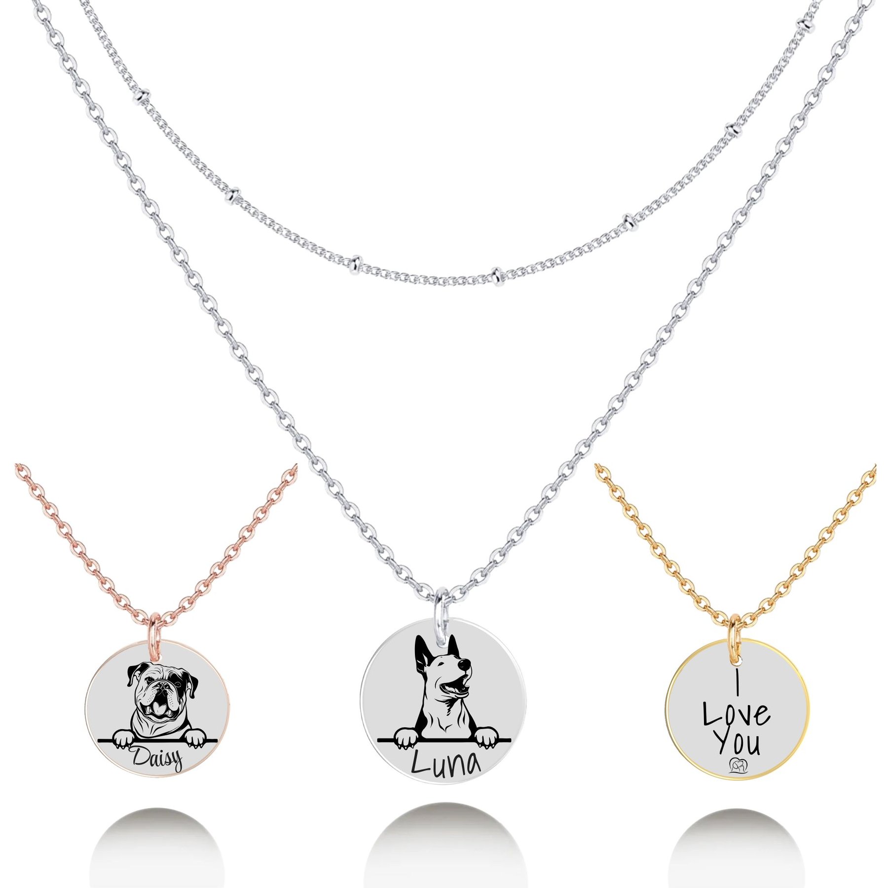 PawFurEver Personalized Dog Breed Memorial Necklace, English Bull Terrier, Silver