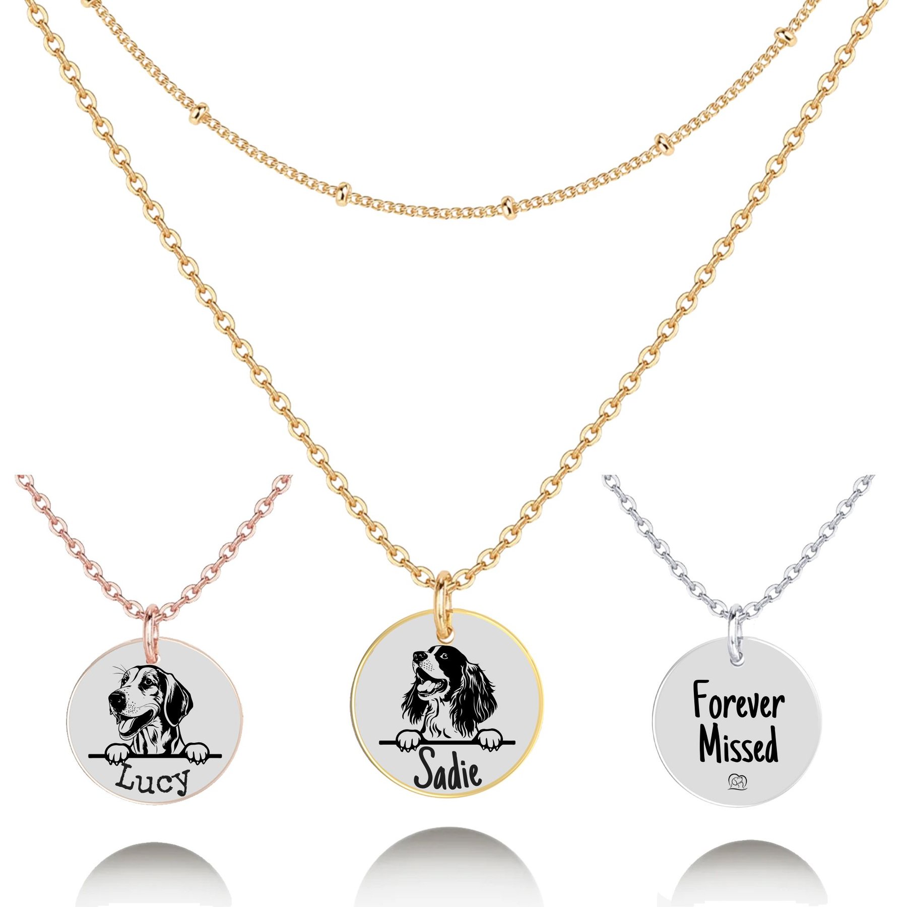 PawFurEver Personalized Dog Breed Memorial Necklace, English Springer, Gold
