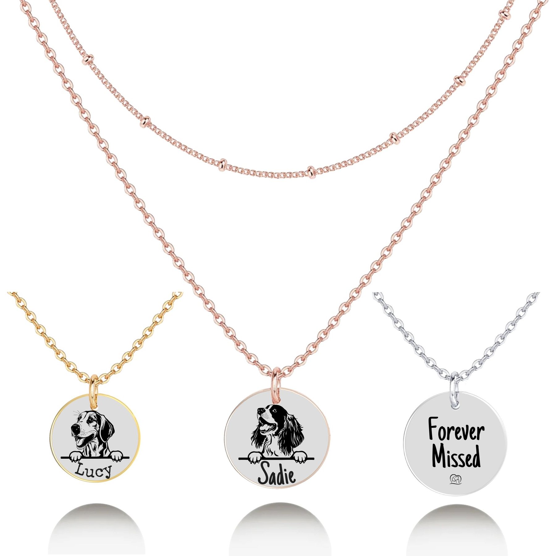 PawFurEver Personalized Dog Breed Memorial Necklace, English Springer, Rose Gold