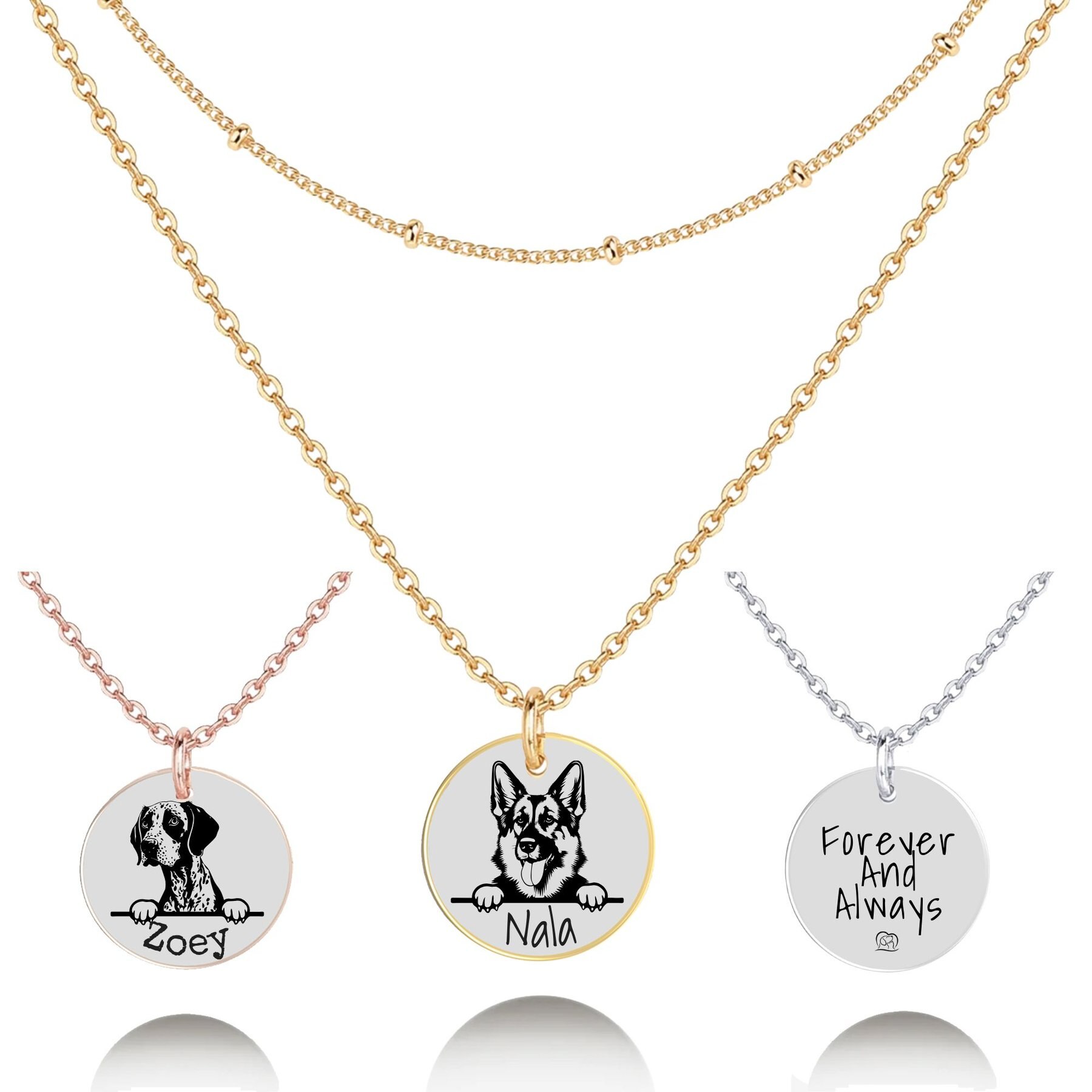 PawFurEver Personalized Dog Breed Memorial Necklace, German Shepherd, Gold