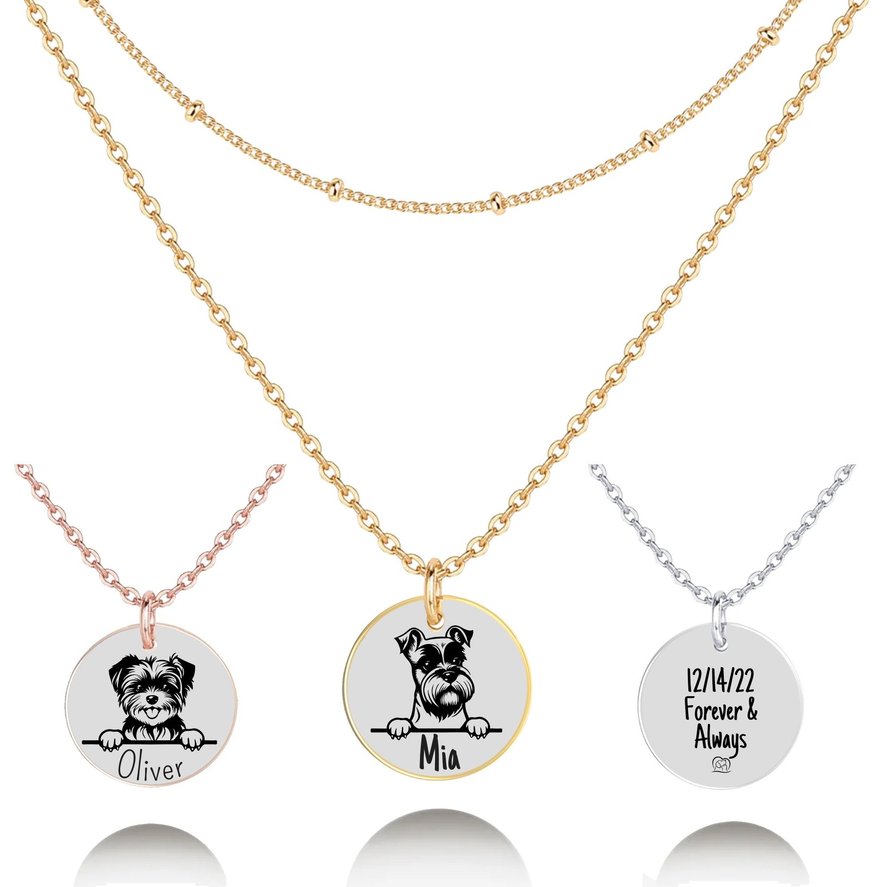 PawFurEver Personalized Dog Breed Memorial Necklace, Mini Schnauzer, Gold