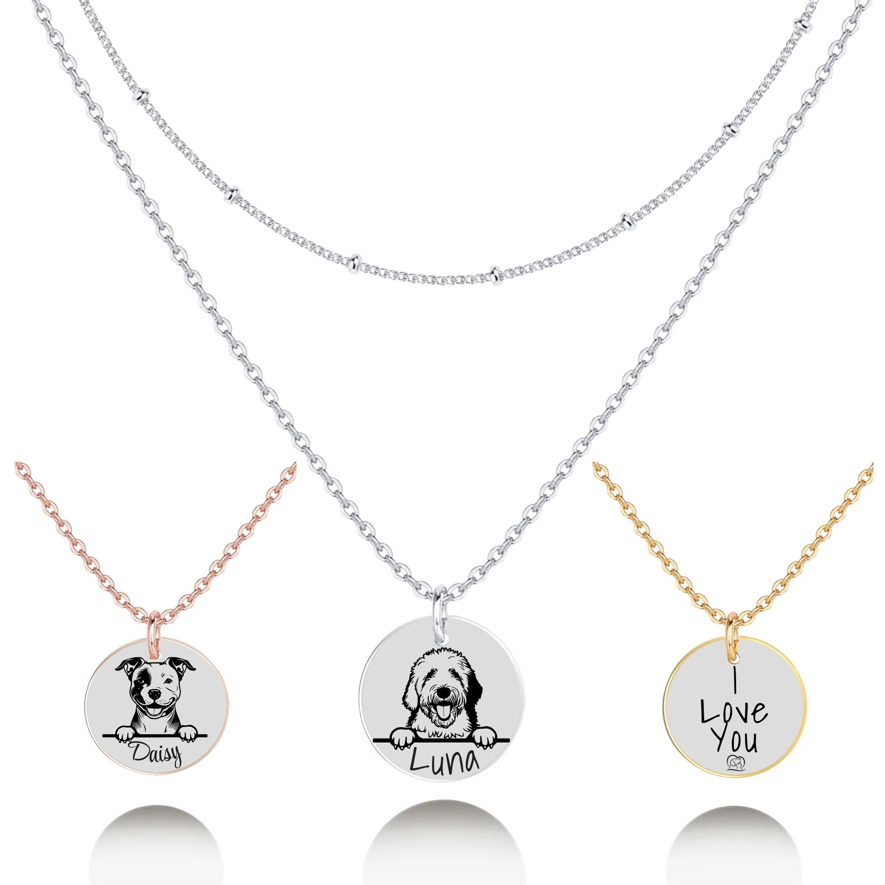 PawFurEver Personalized Dog Breed Memorial Necklace, Old English Sheepdog, Silver