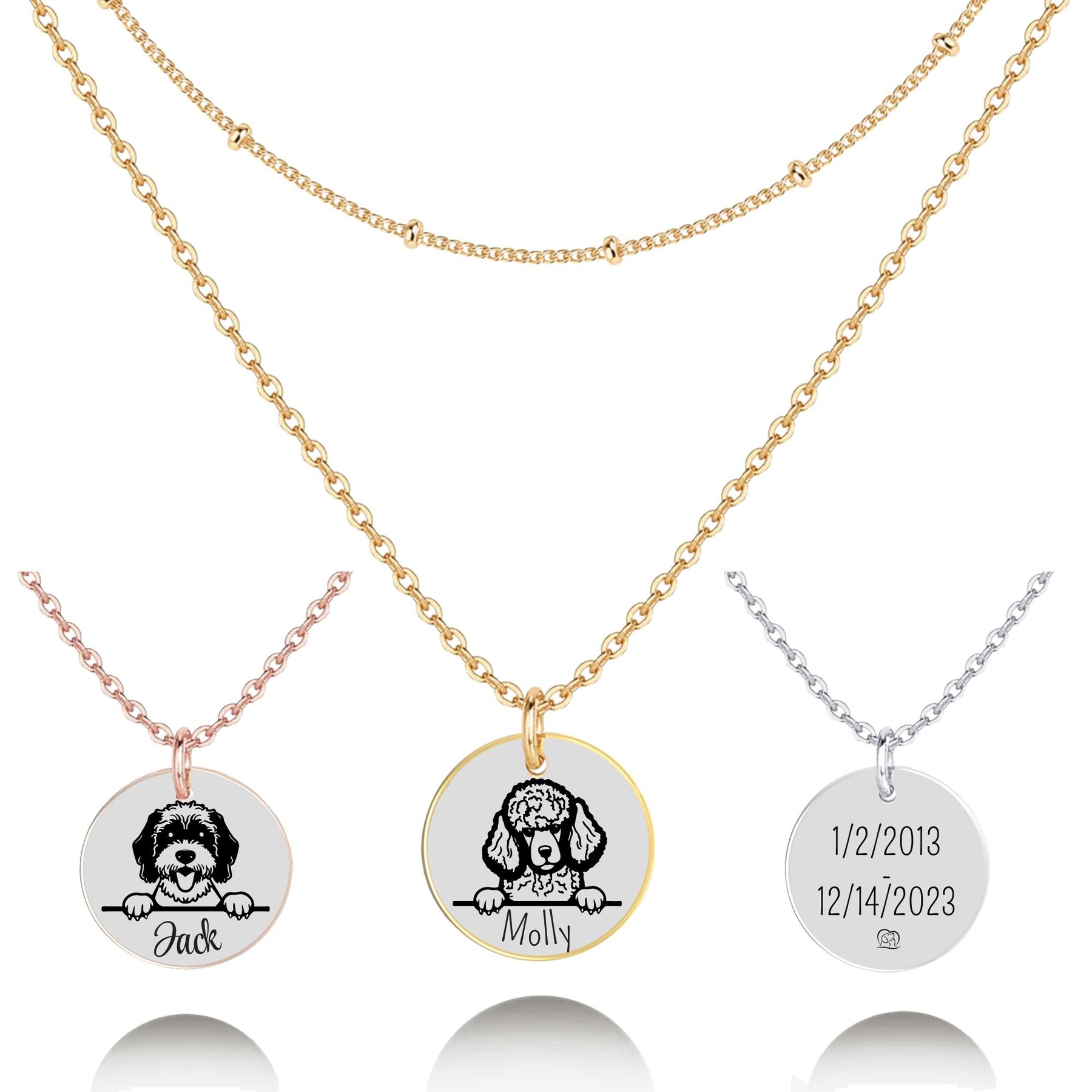 PawFurEver Personalized Dog Breed Memorial Necklace, Poodle, Gold
