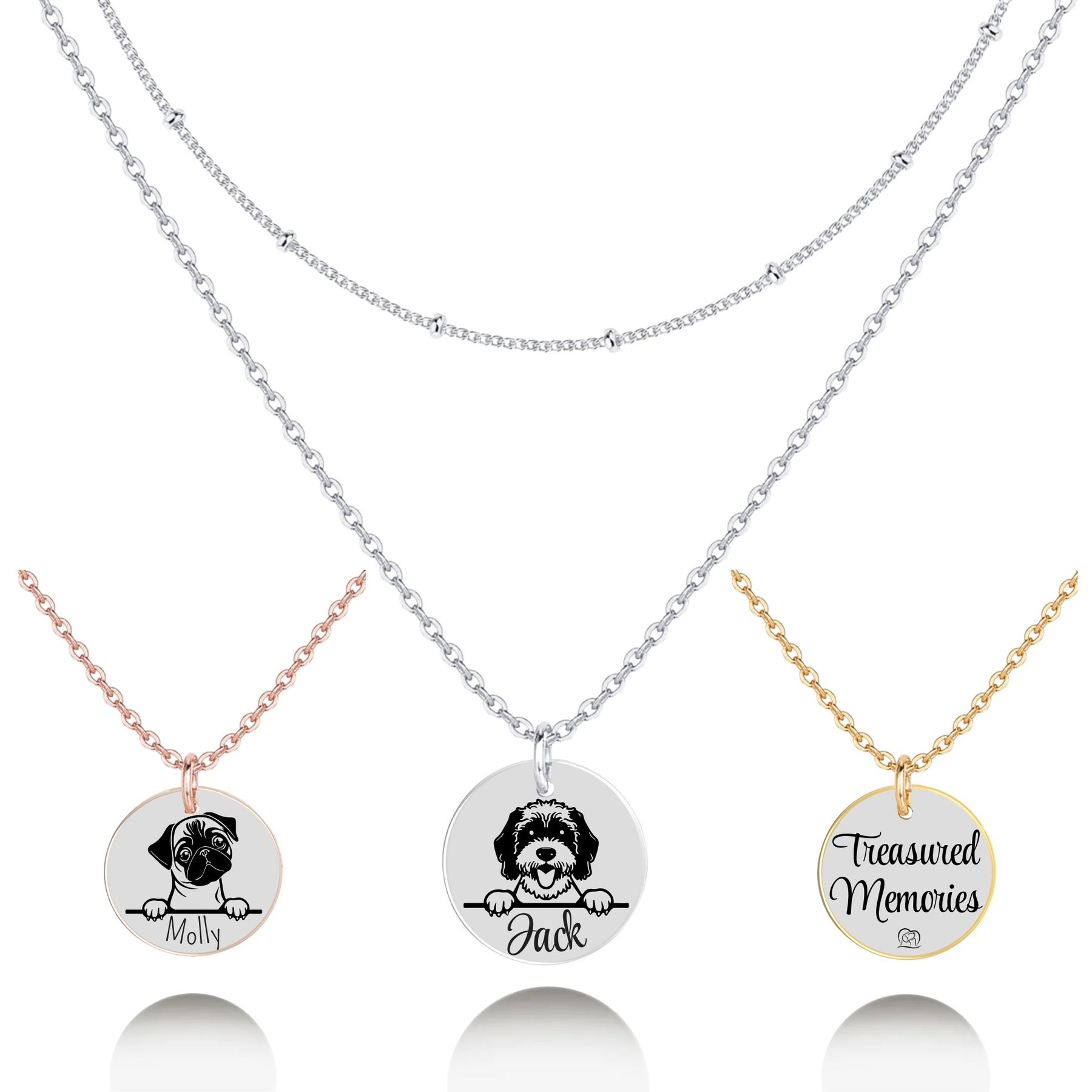 PawFurEver Personalized Dog Breed Memorial Necklace, Port Water Dog, Silver