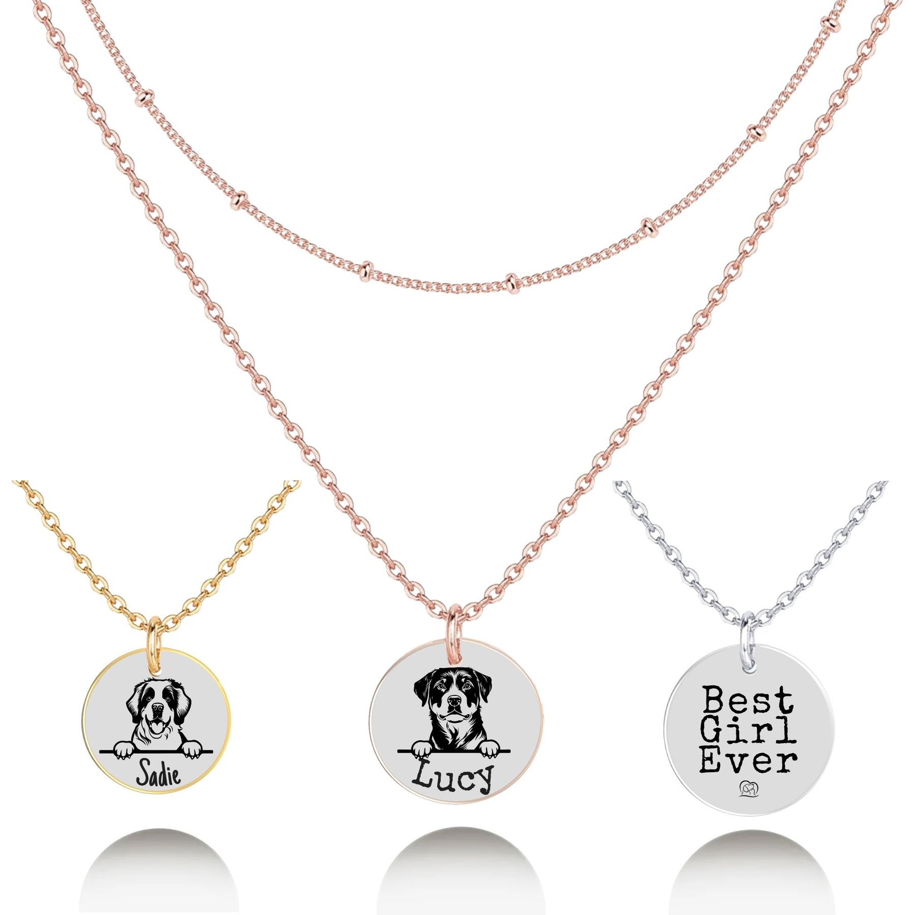 PawFurEver Personalized Dog Breed Memorial Necklace, Rotweiller, Rose Gold