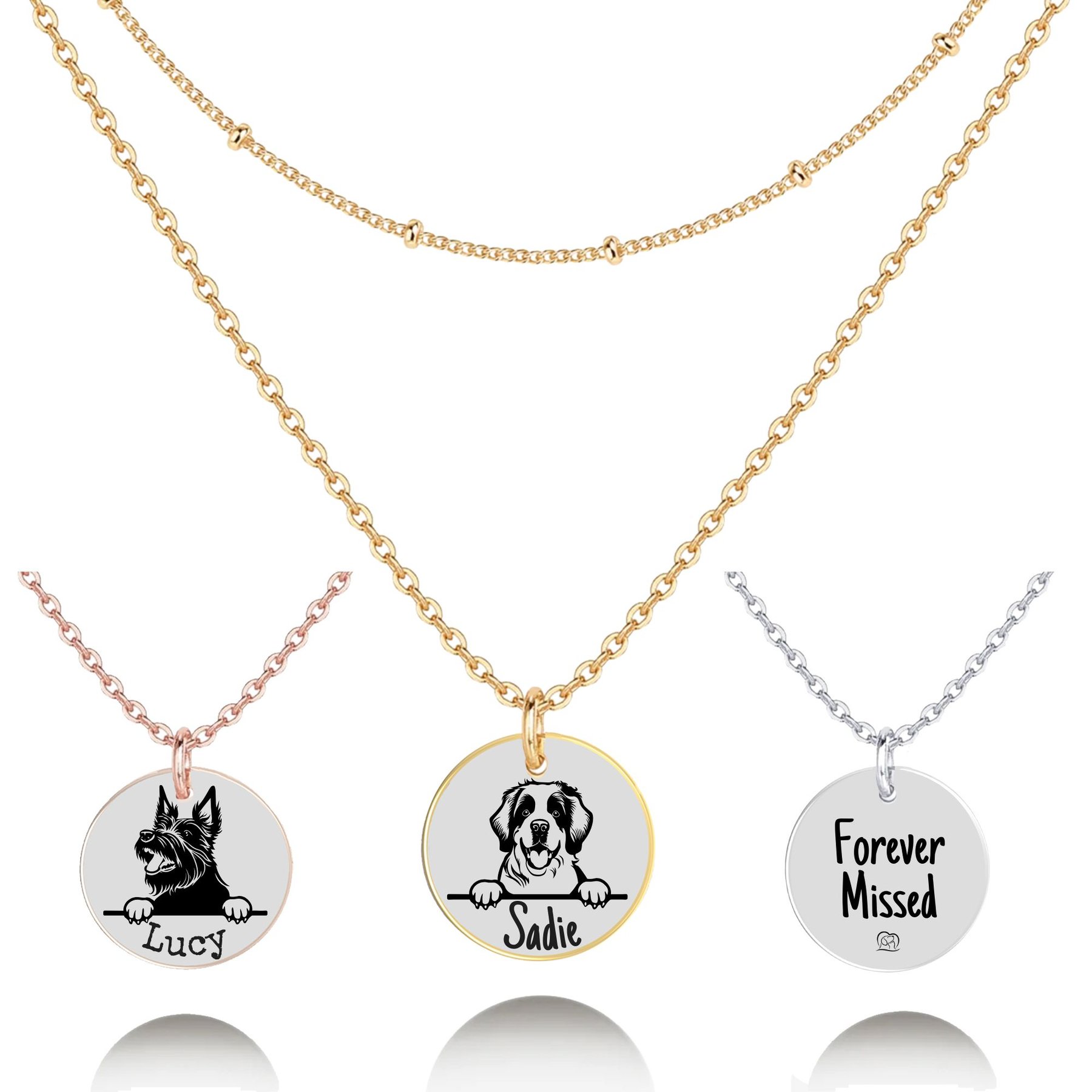 PawFurEver Personalized Dog Breed Memorial Necklace, Saint Bernard, Gold