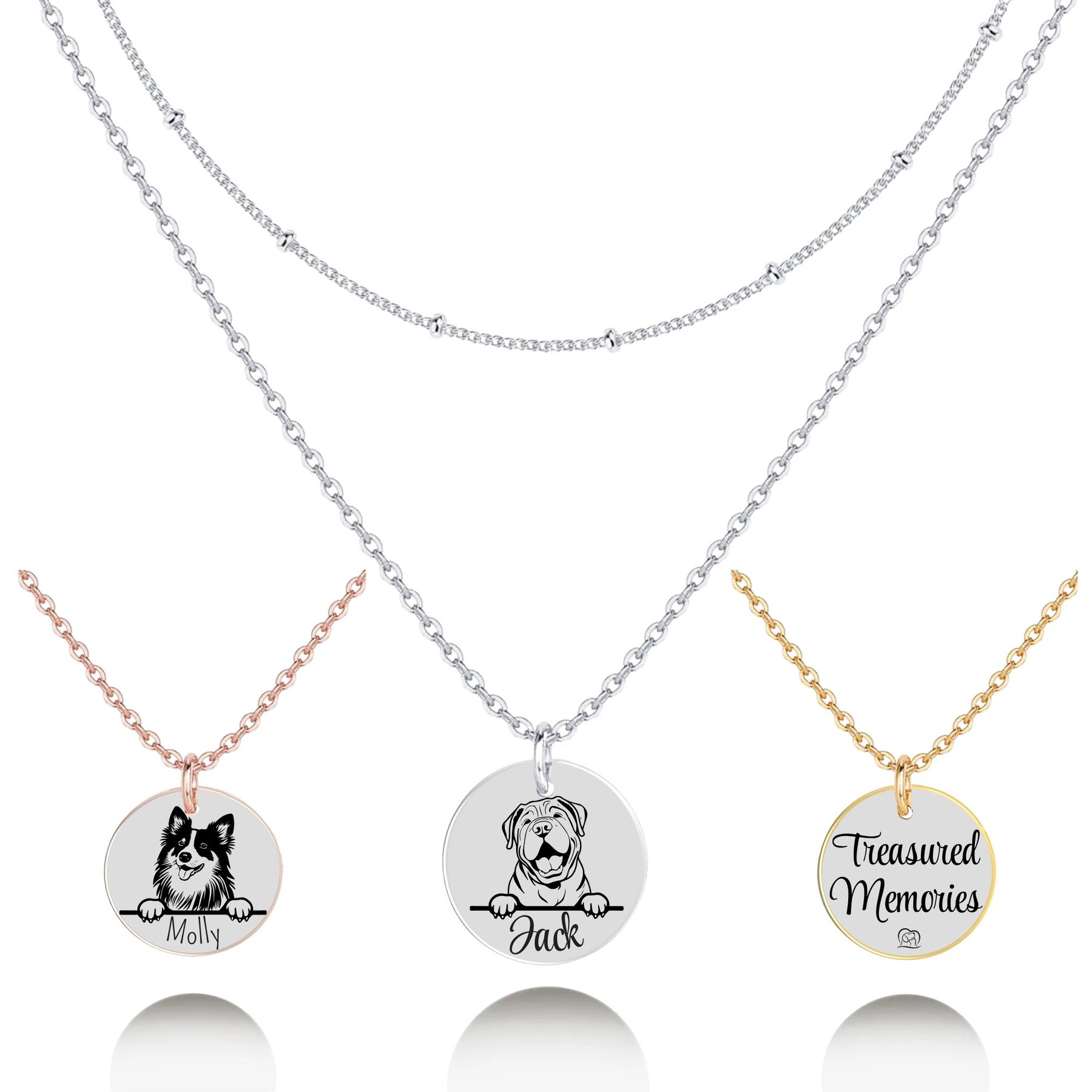 PawFurEver Personalized Dog Breed Memorial Necklace, Shar Pei, Silver