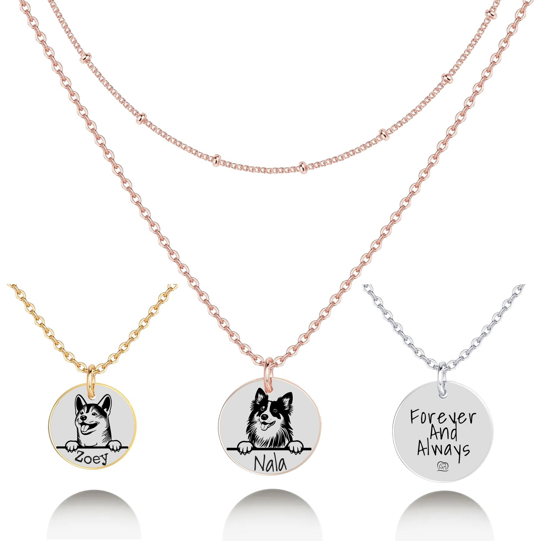 PawFurEver Personalized Dog Breed Memorial Necklace, Shetland Sheepdog, Rose Gold
