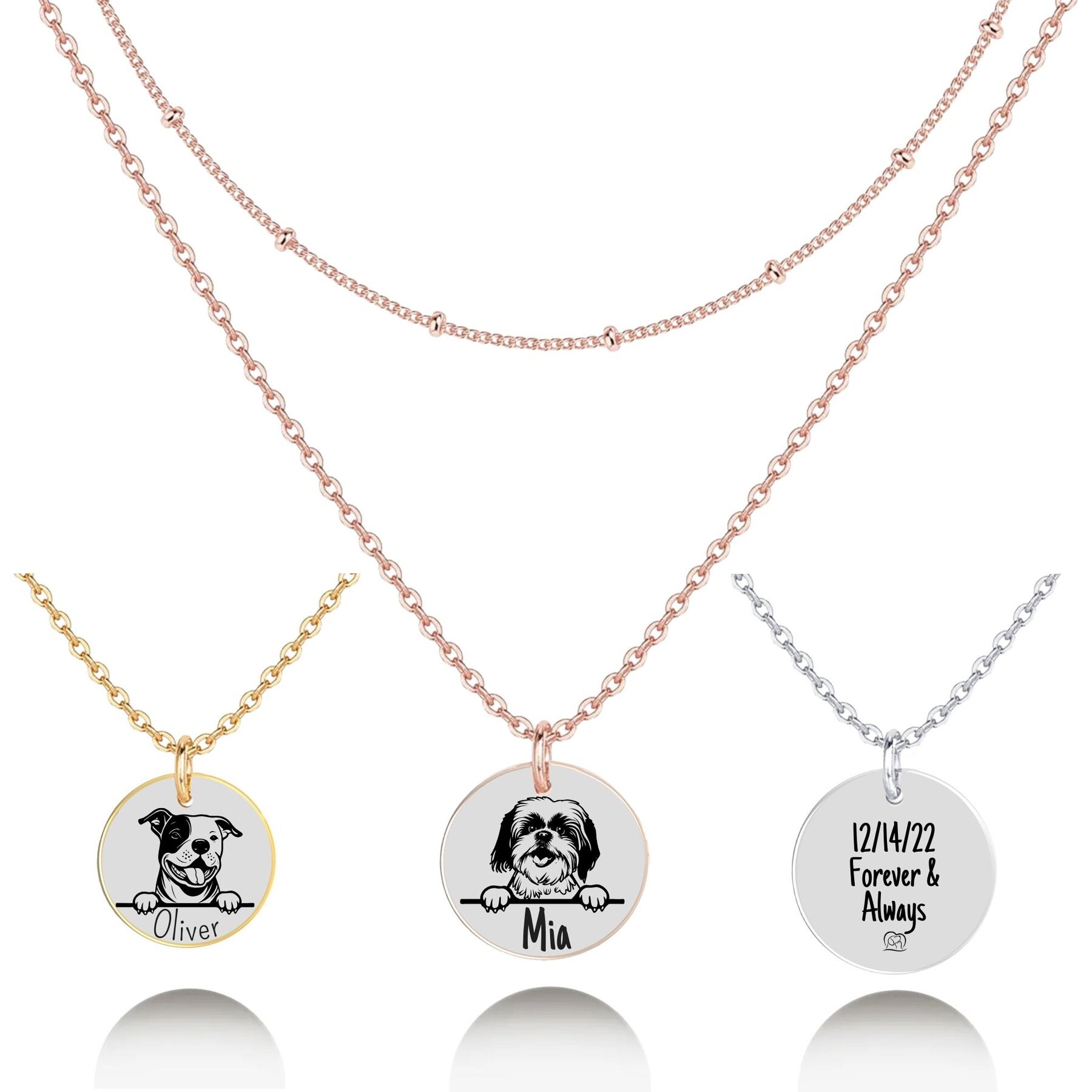 PawFurEver Personalized Dog Breed Memorial Necklace, Shih Tzu, Rose Gold