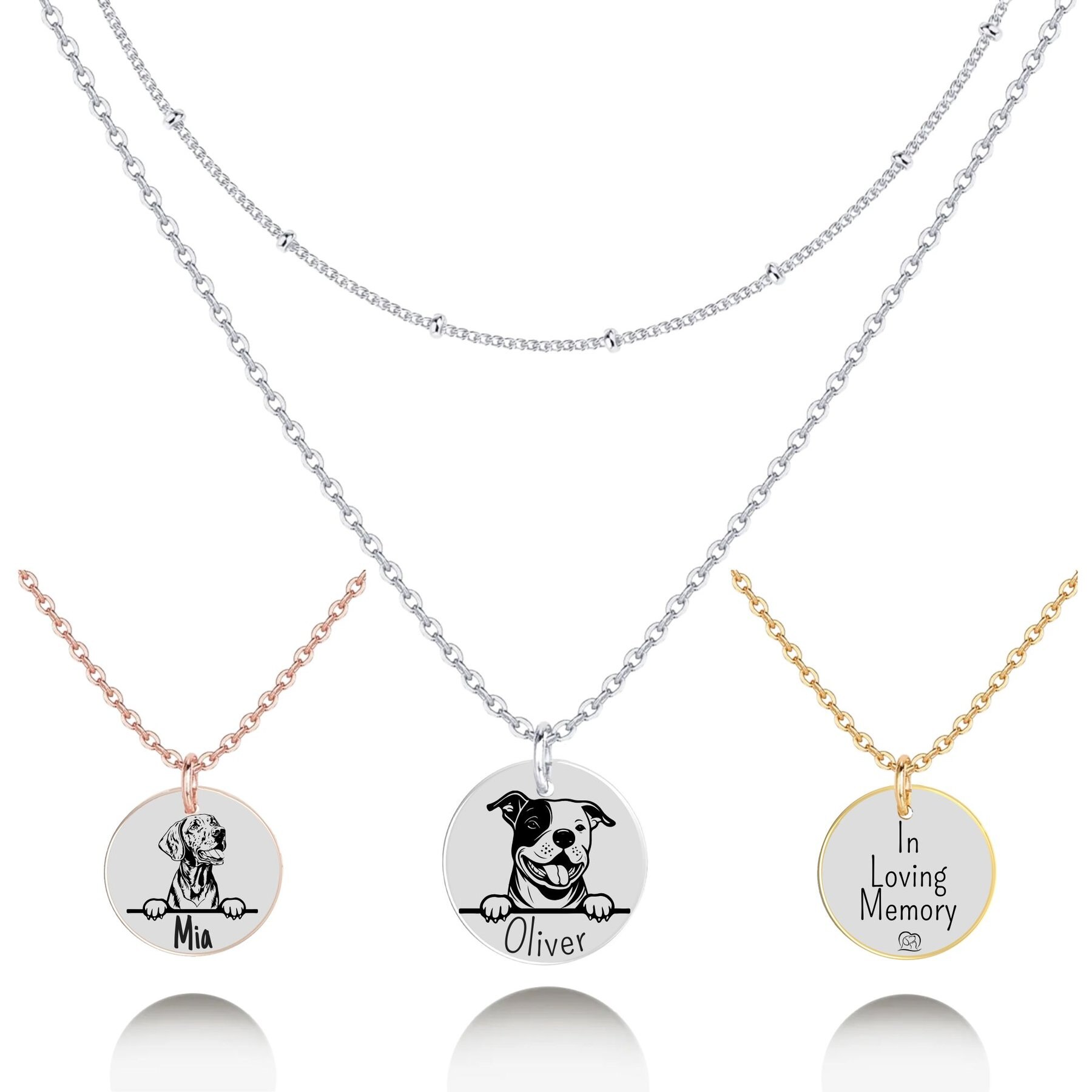 PawFurEver Personalized Dog Breed Memorial Necklace, Staffordshire Bull Terrier, Silver