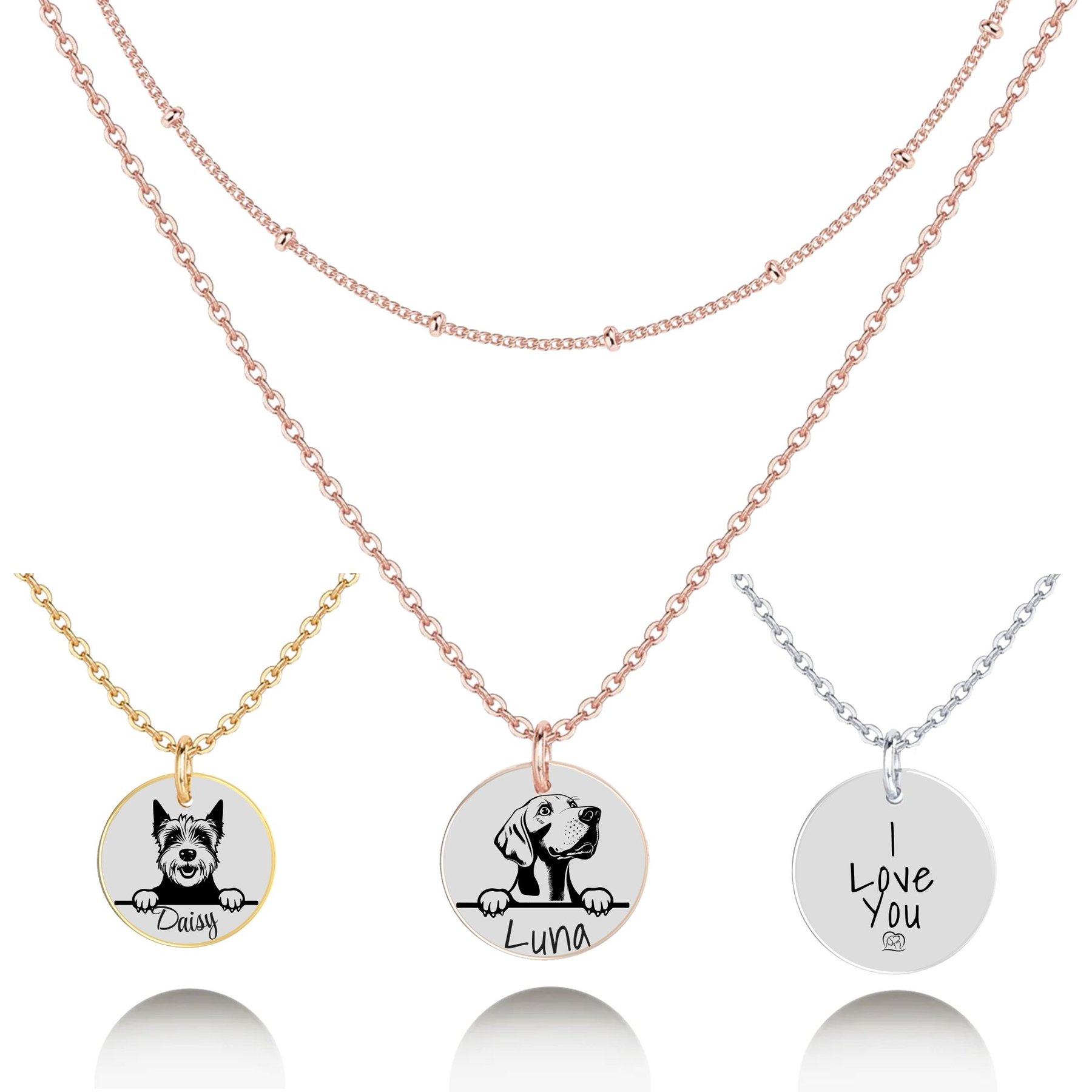PawFurEver Personalized Dog Breed Memorial Necklace, Weimaraner, Rose Gold