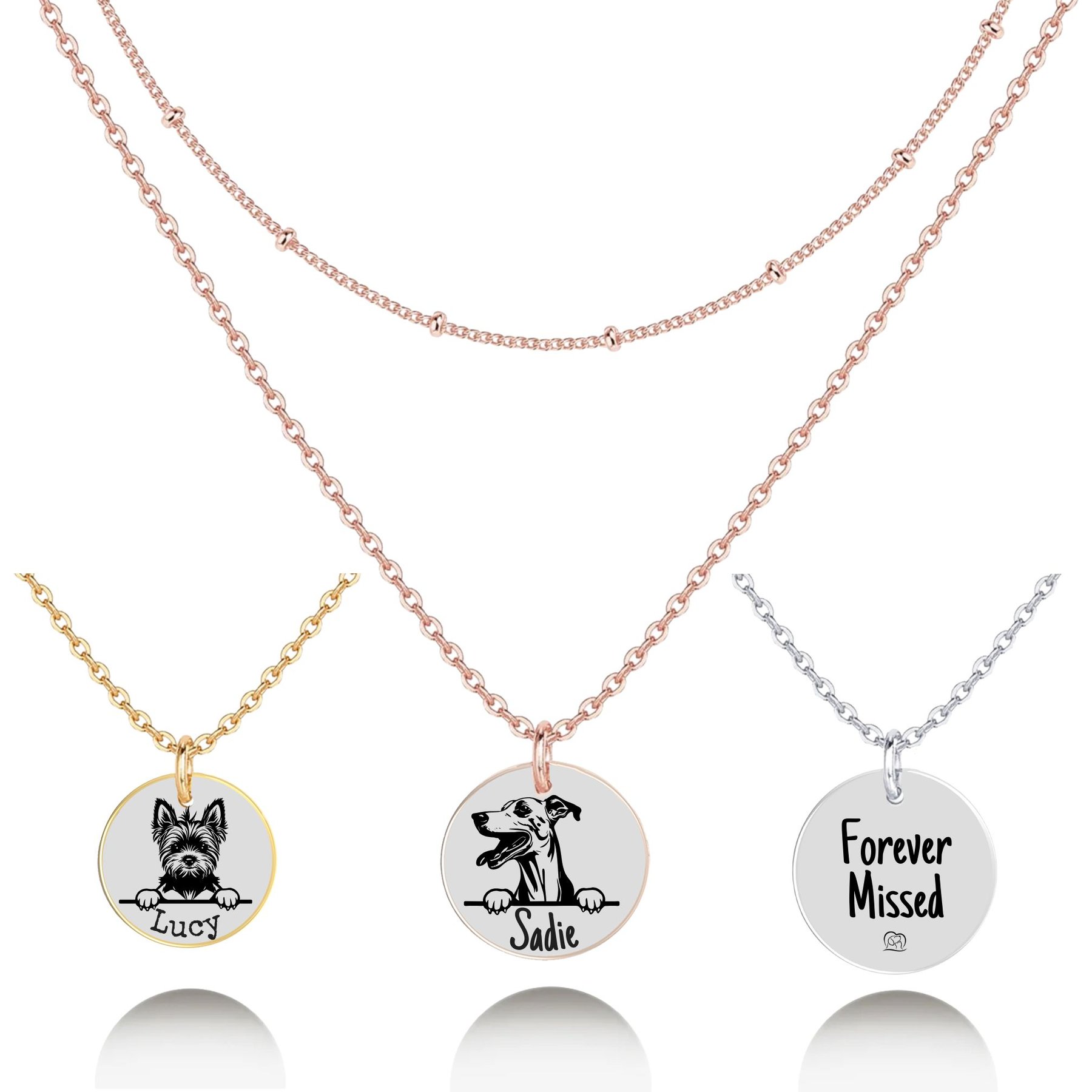 PawFurEver Personalized Dog Breed Memorial Necklace, Whippet, Rose Gold
