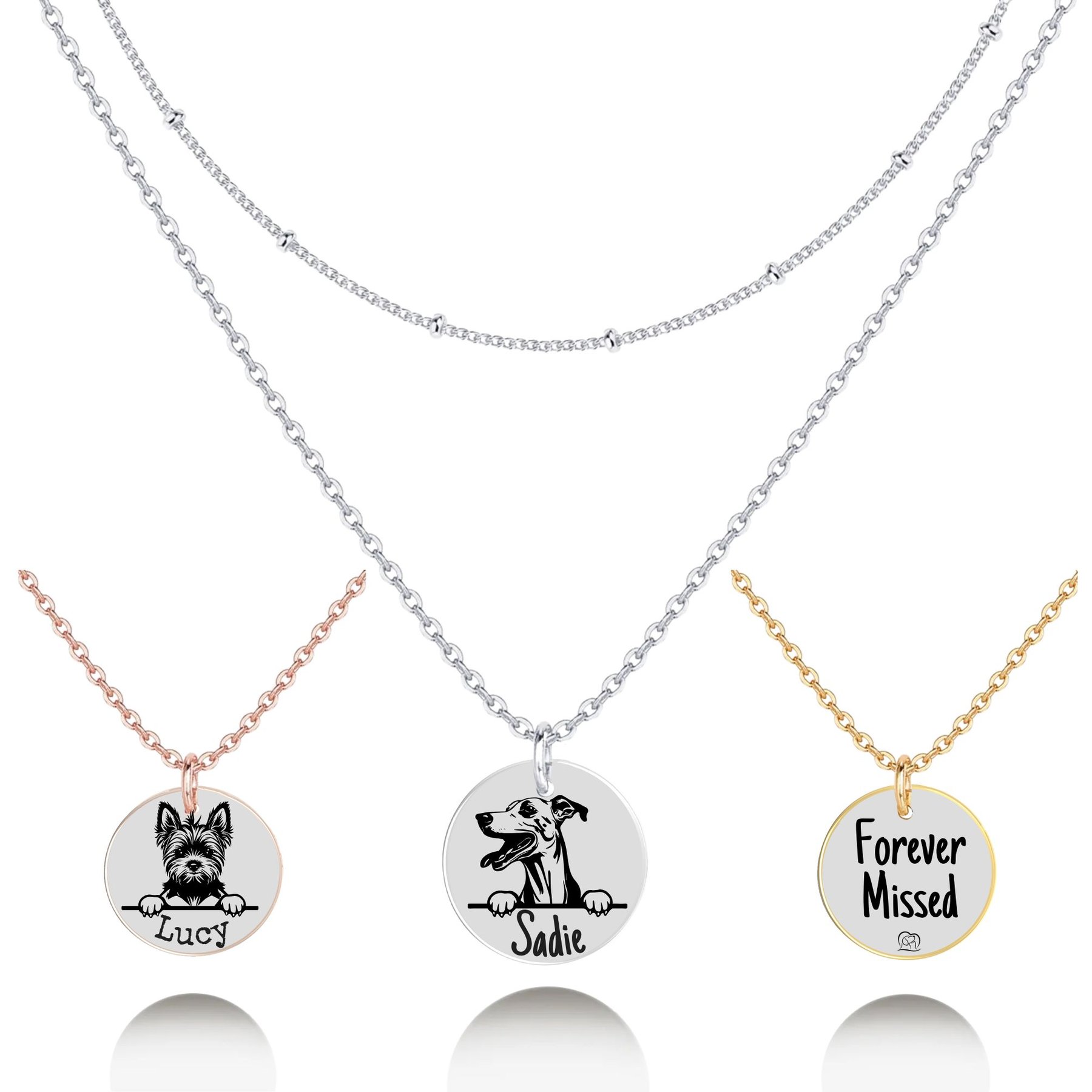 PawFurEver Personalized Dog Breed Memorial Necklace, Whippet, Silver