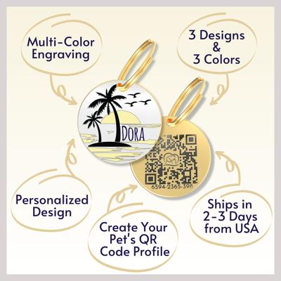 Show full view: PawFurEver Personalized Engraved with QR Code Dog & Cat Tag, Gold, Beach slide 4 of 8