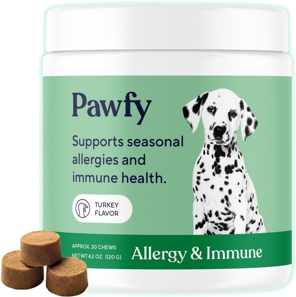 Pawfy Allergy & Immune Turkey Flavor Dog Supplement, 30 count