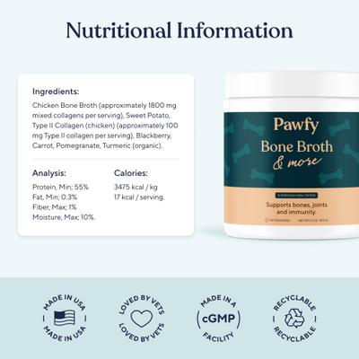 Show full view: Pawfy Bone Broth & More Chicken Flavor Natural Dog Food Topper, 5.3-oz jar slide 5 of 8